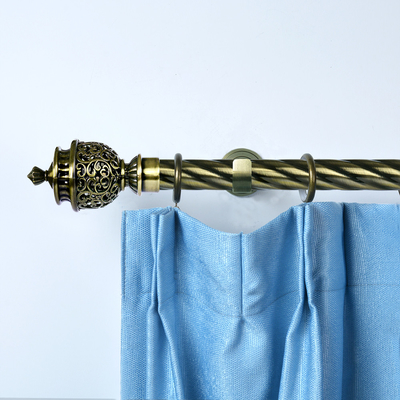 Electroplated 25mm 5m Curtain Rod Set With Accessories Antique Brass Double Bracket For Interior Decoration