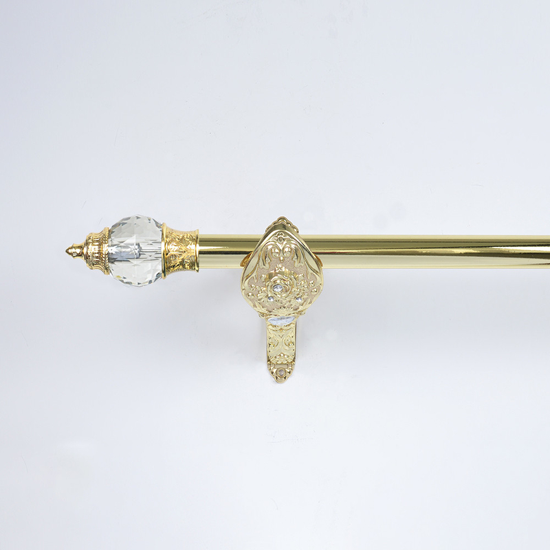 Luxury Gold 2 Meter Pipe Curtain Rods With Accessories 28mm Capped Crystal Finial